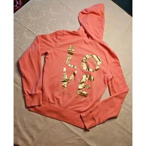 Victoria's Secret LOVE Hoodie Sweatshirt GOLD Zip Super Model Essentials Y2K Med